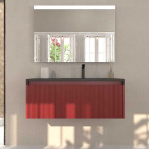 Mueble de baño BINARIO suspendido 2 cajones acabado ROJO PARDO