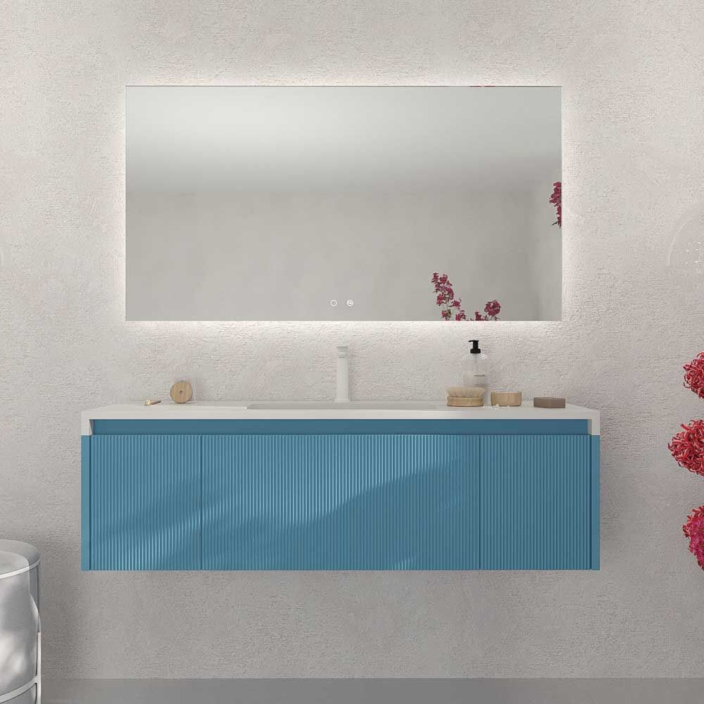 Mueble de baño BINARIO suspendido 3 cajones acabado AZUL OCEAN