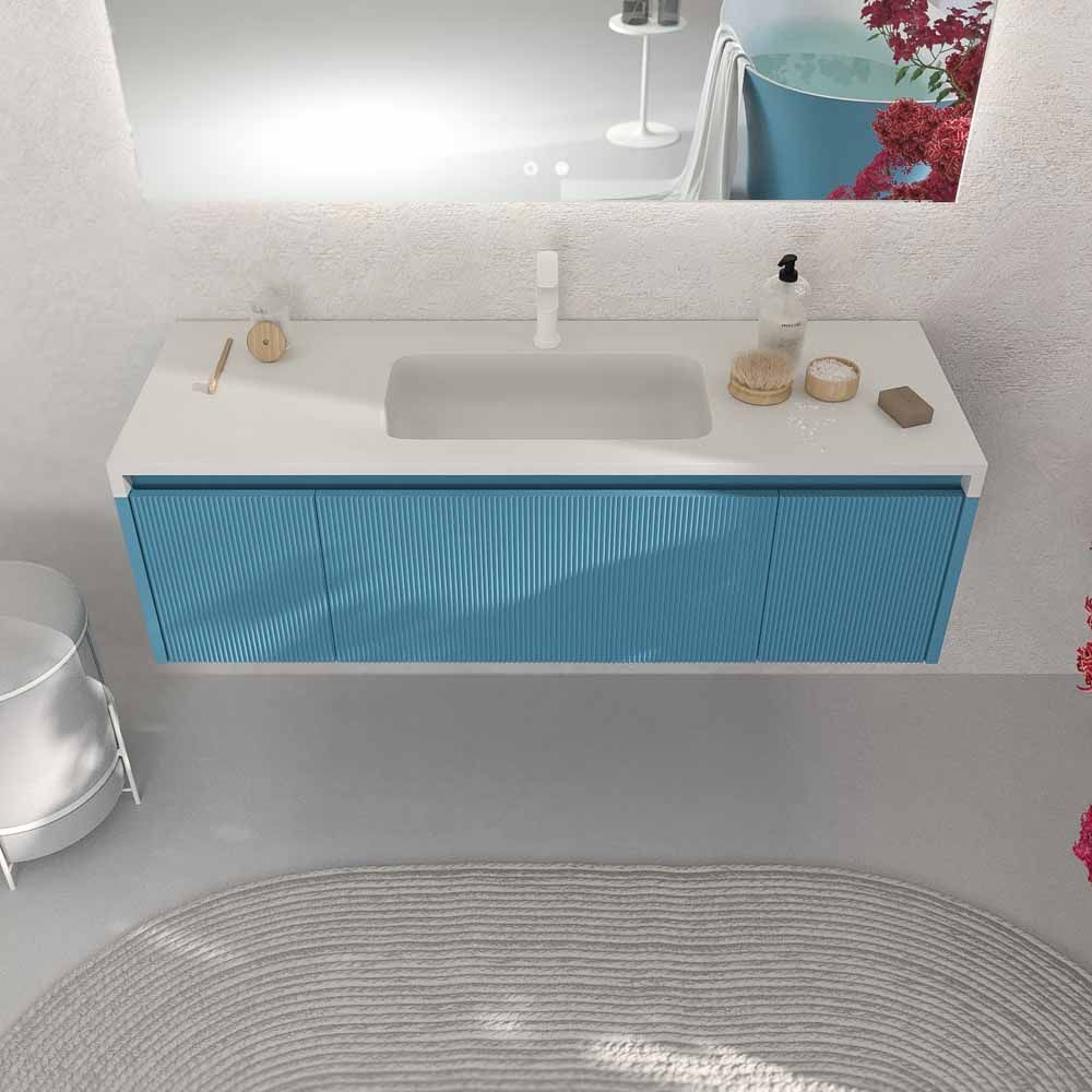 Mueble de baño BINARIO suspendido 3 cajones acabado AZUL OCEAN - Imagen 4