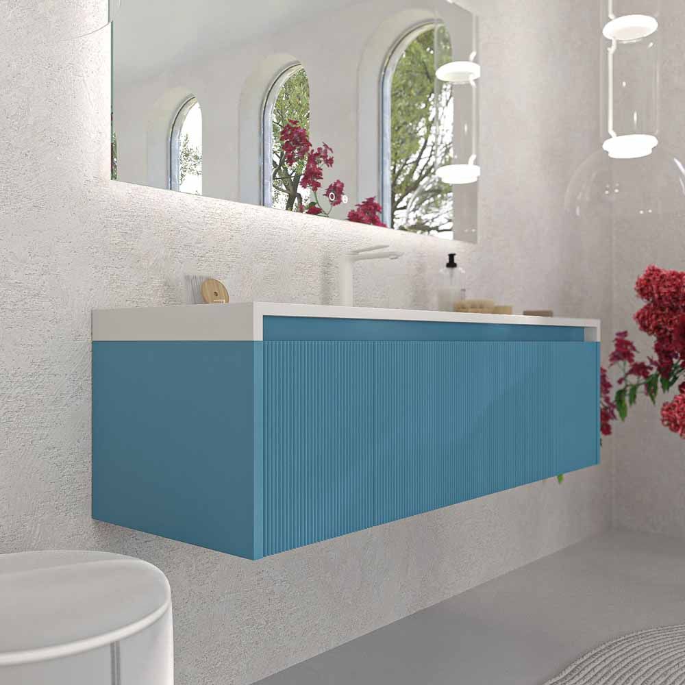 Mueble de baño BINARIO suspendido 3 cajones acabado AZUL OCEAN - Imagen 7