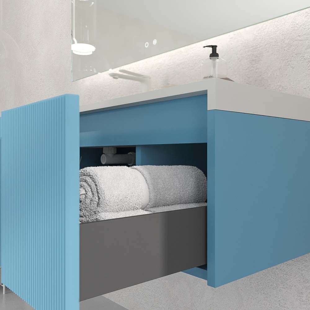 Mueble de baño BINARIO suspendido 3 cajones acabado AZUL OCEAN - Imagen 8
