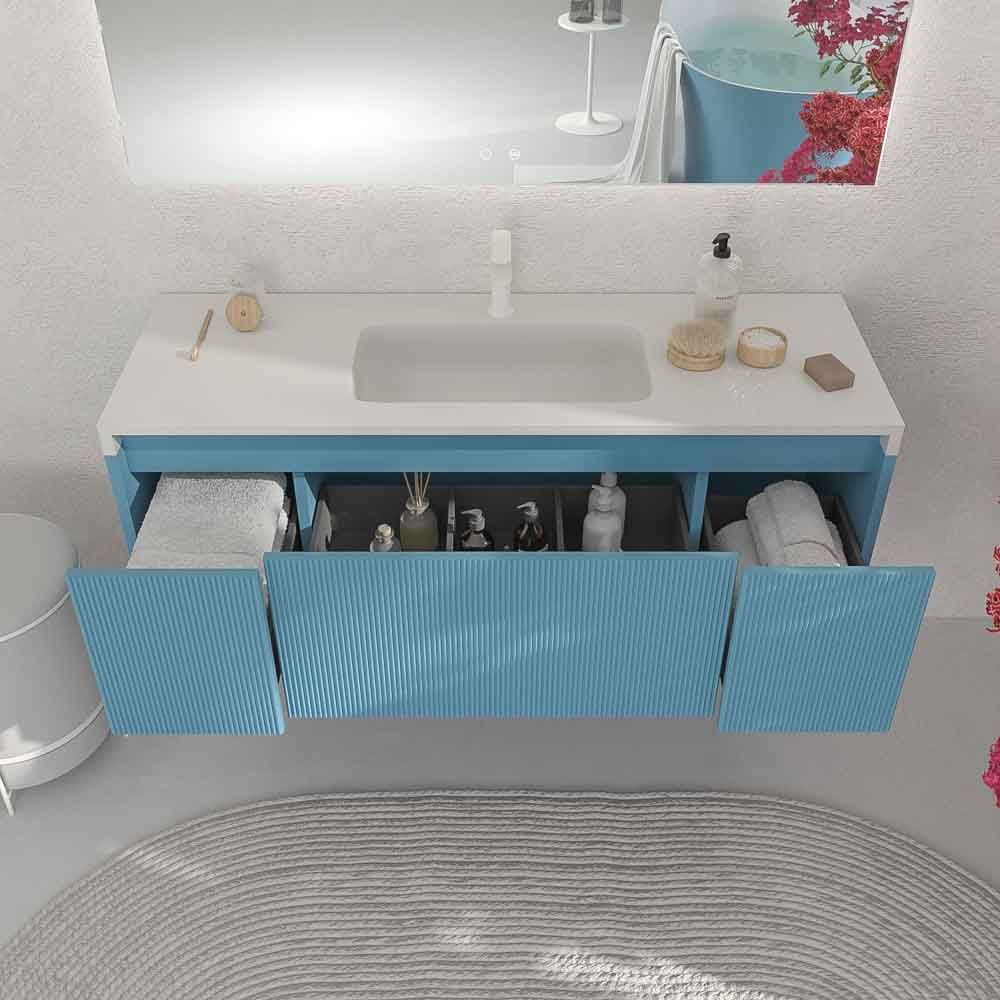 Mueble de baño BINARIO suspendido 3 cajones acabado AZUL OCEAN - Imagen 3
