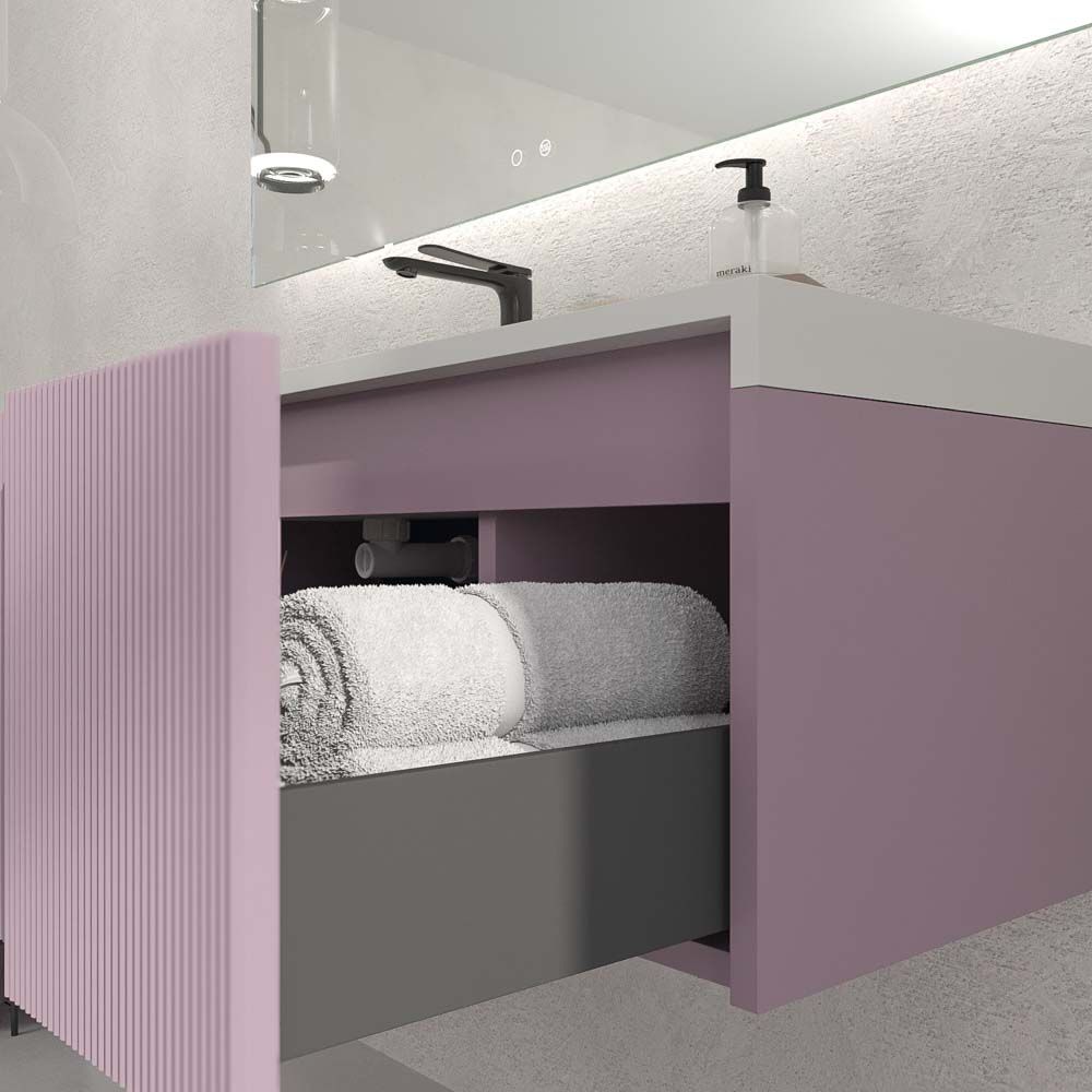 Mueble de baño BINARIO suspendido 3 cajones acabado VIOLETA - Imagen 2