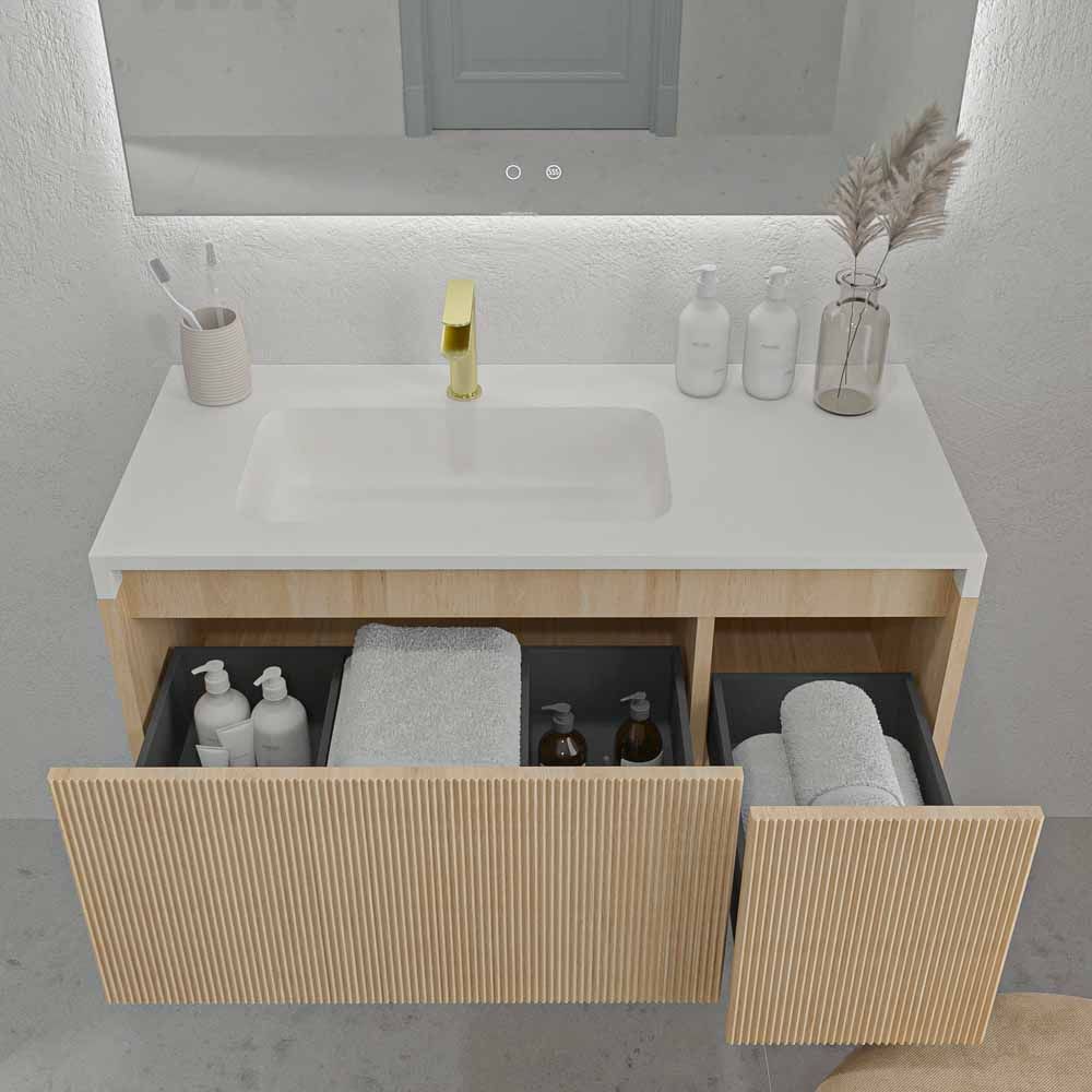 Mueble de baño BINARIO suspendido 2 cajones acabado ROBLE FRANCES claro - Imagen 3