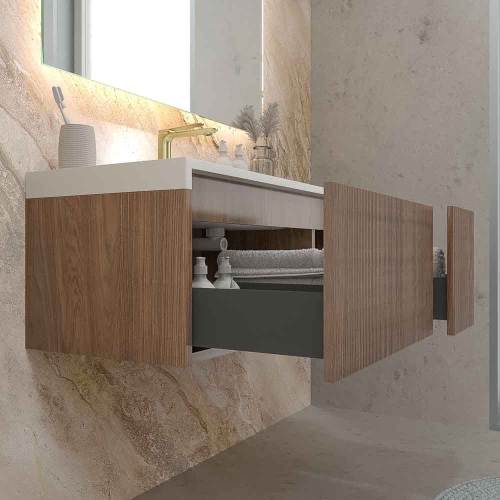 Mueble de baño BINARIO suspendido 2 cajones acabado ROBLE FRANCES oscuro - Imagen 3