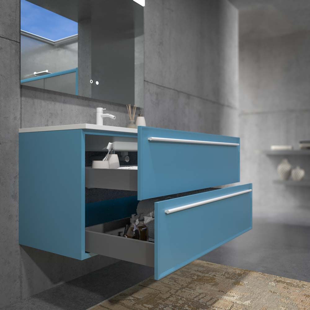 Mueble de baño suspendido 2 cajones BREMA con lavabo Solid Surface AZUL PASTEL - Imagen 3