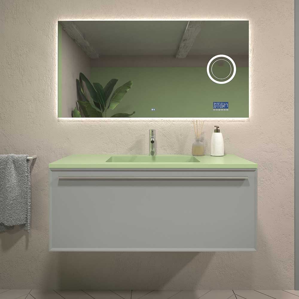 Mueble de baño suspendido 1 cajón BREMA con lavabo Solid Surface GRIS POLVO
