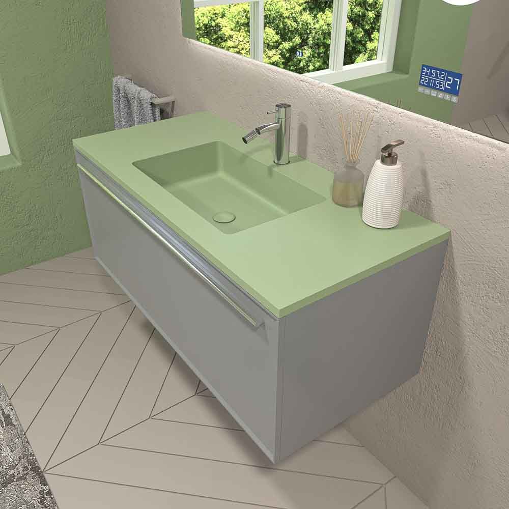 Mueble de baño suspendido 1 cajón BREMA con lavabo Solid Surface GRIS POLVO - Imagen 2
