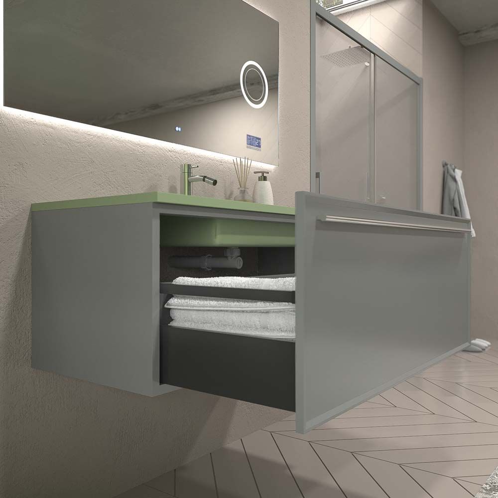 Mueble de baño suspendido 1 cajón BREMA con lavabo Solid Surface GRIS POLVO - Imagen 4