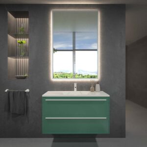 Mueble de baño suspendido 2 cajones BREMA con lavabo Solid Surface VERDE PATINA