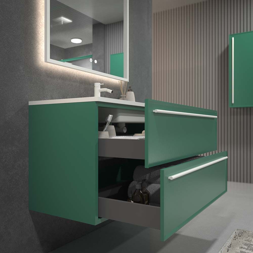 Mueble de baño suspendido 2 cajones BREMA con lavabo Solid Surface VERDE PATINA - Imagen 3