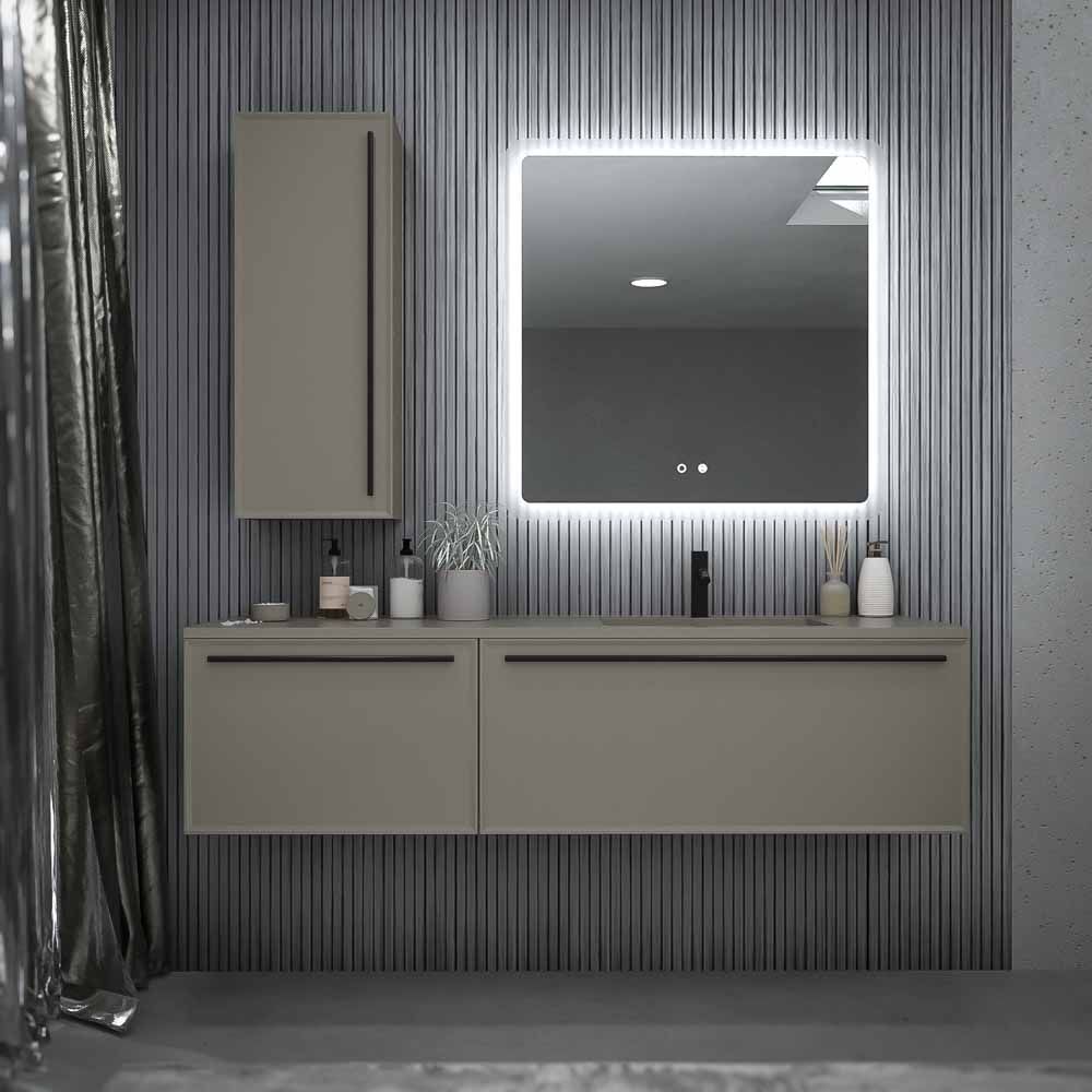 Mueble de baño suspendido 2 cajones BREMA con lavabo Solid Surface GRIS CUARZO