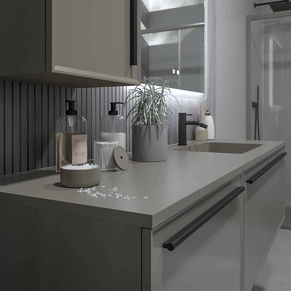 Mueble de baño suspendido 2 cajones BREMA con lavabo Solid Surface GRIS CUARZO - Imagen 4