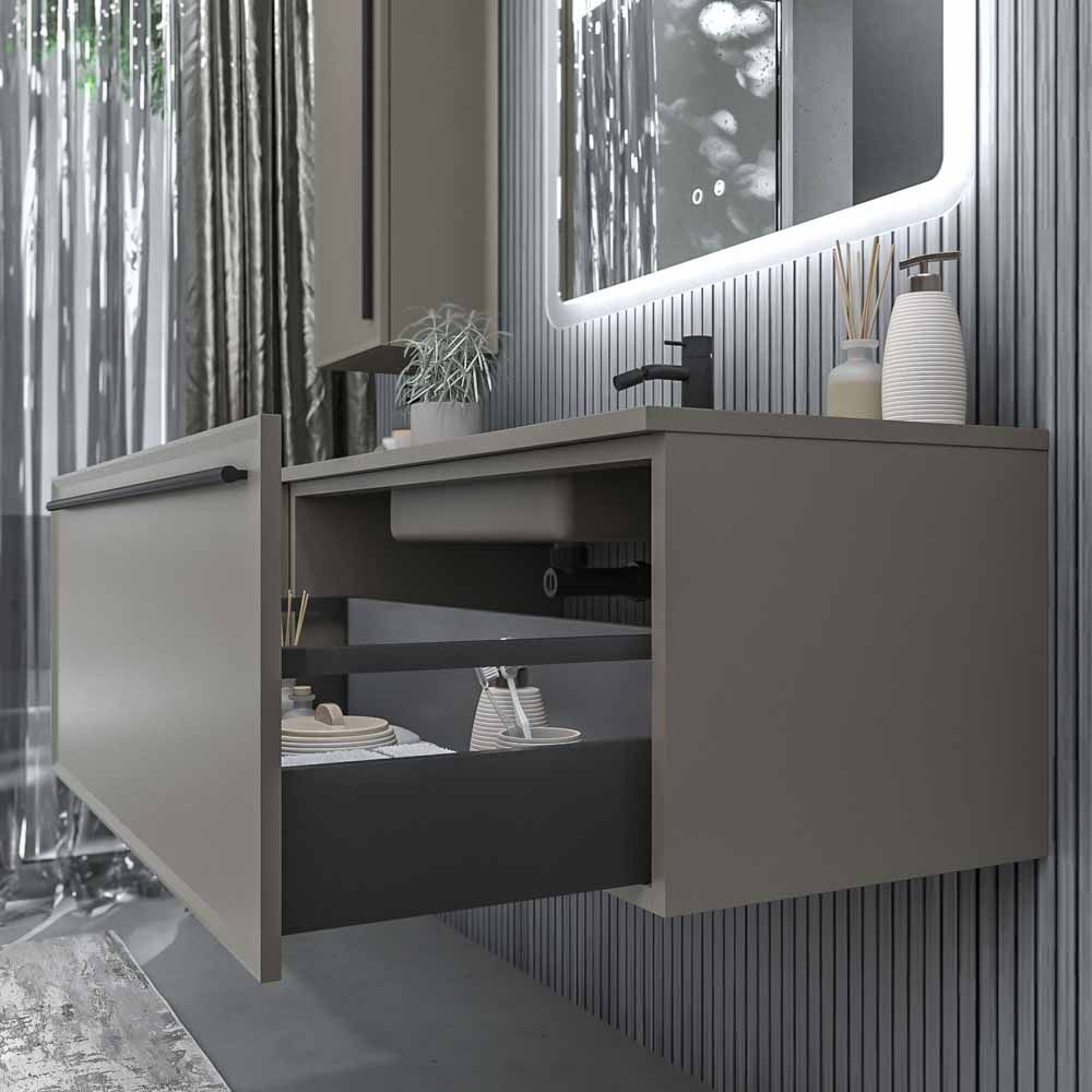 Mueble de baño suspendido 2 cajones BREMA con lavabo Solid Surface GRIS CUARZO - Imagen 3