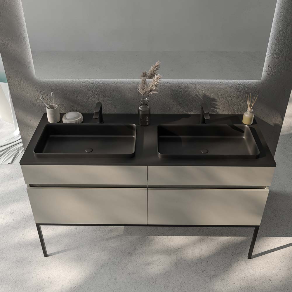 Mueble de baño DUNE con patas 4 cajones con encimera SOLID SURFACE 2 senos - Imagen 4