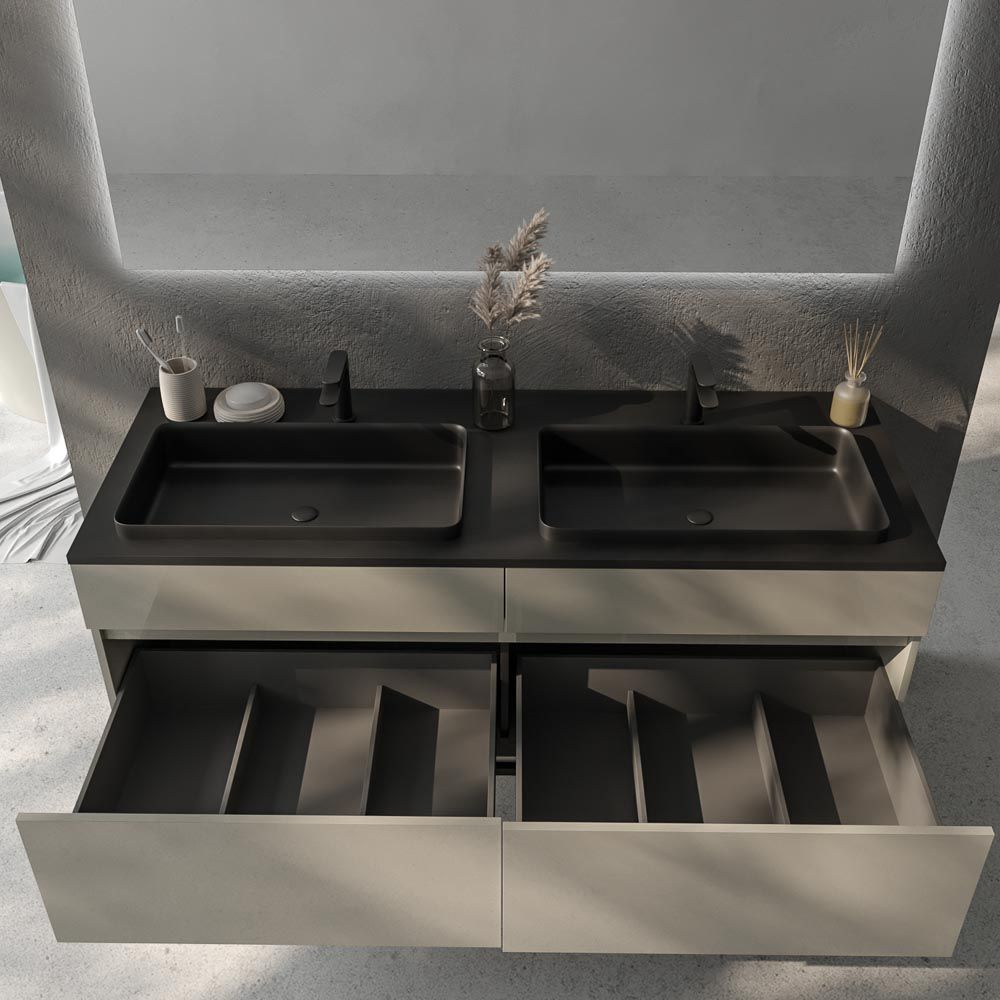 Mueble de baño DUNE con patas 4 cajones con encimera SOLID SURFACE 2 senos - Imagen 3