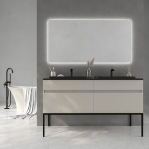 Mueble de baño DUNE con patas 4 cajones con encimera SOLID SURFACE 2 senos