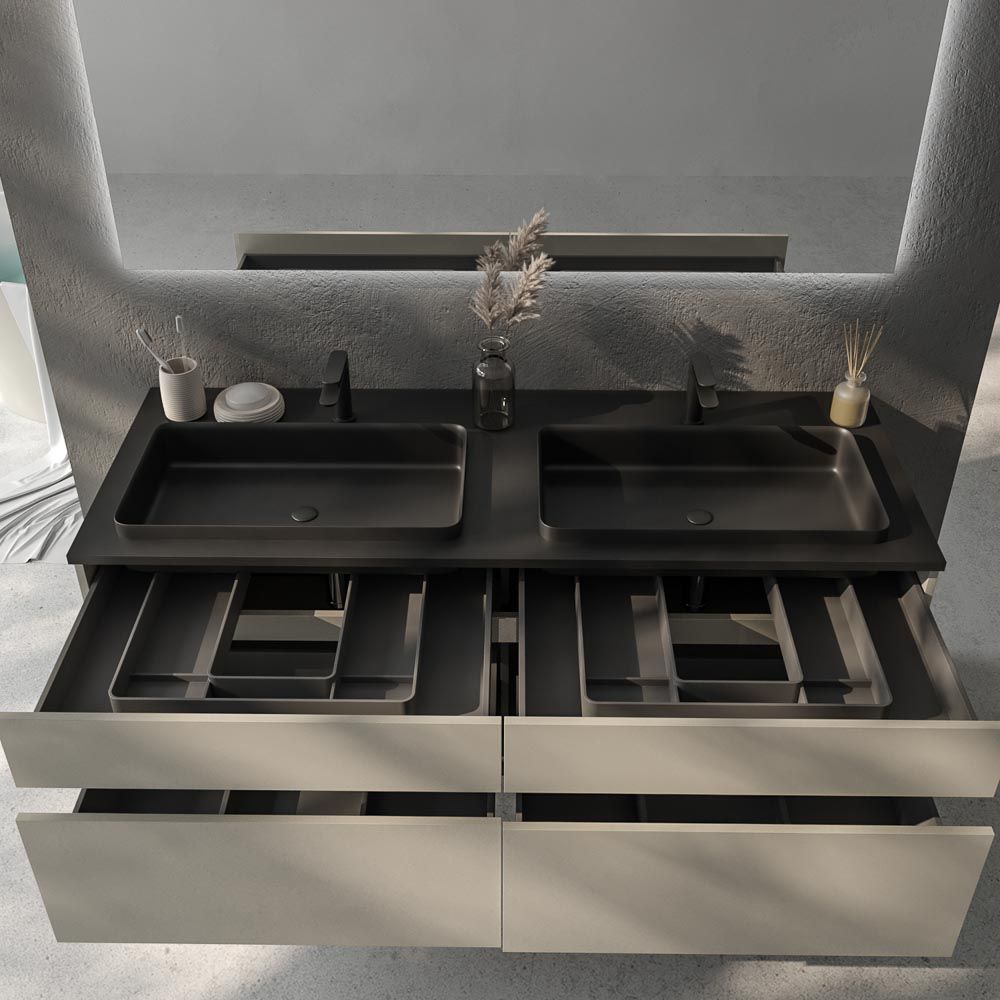 Mueble de baño DUNE con patas 4 cajones con encimera SOLID SURFACE 2 senos - Imagen 2