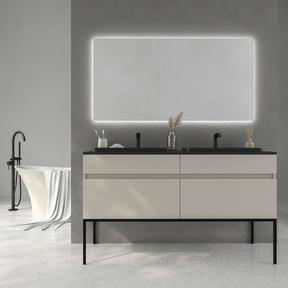 Mueble de baño DUNE con patas 4 cajones con encimera SOLID SURFACE 2 senos