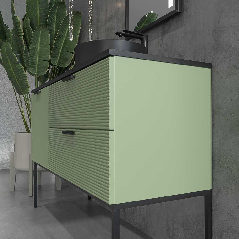 Mueble de baño HOLE con patas 2 cajones/1puerta acabado VERDE PALIDO con tapa y lavabo Osiris Solid Surface NEGRO - Imagen 10
