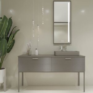 Mueble de baño HOLE con patas 2 cajones acabado GRIS CEMENTO con tapa y lavabo SOLID SURFACE Fogo