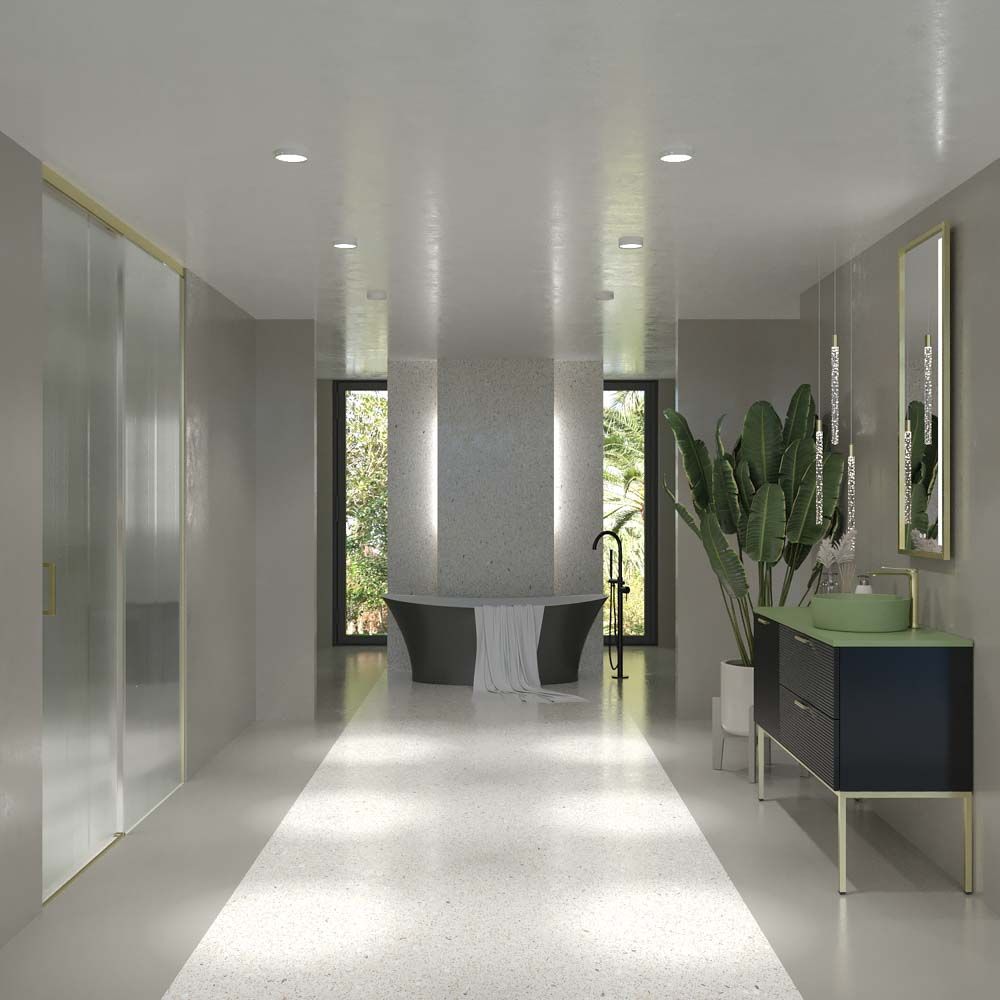 Mueble de baño HOLE con patas 2 cajones/1puerta acabado NEGRO con tapa y lavabo Osiris Solid Surface VERDE RESEDA - Imagen 9