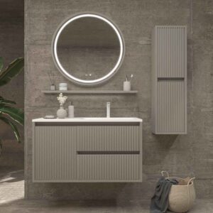 Mueble de baño suspendido 2 cajones / 1 puerta MILIA con lavabo Solid Surface  GRIS PIEDRA