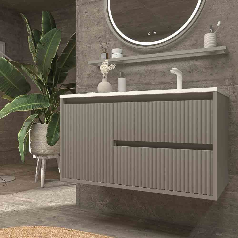 Mueble de baño suspendido 2 cajones / 1 puerta MILIA con lavabo Solid Surface GRIS PIEDRA - Imagen 8