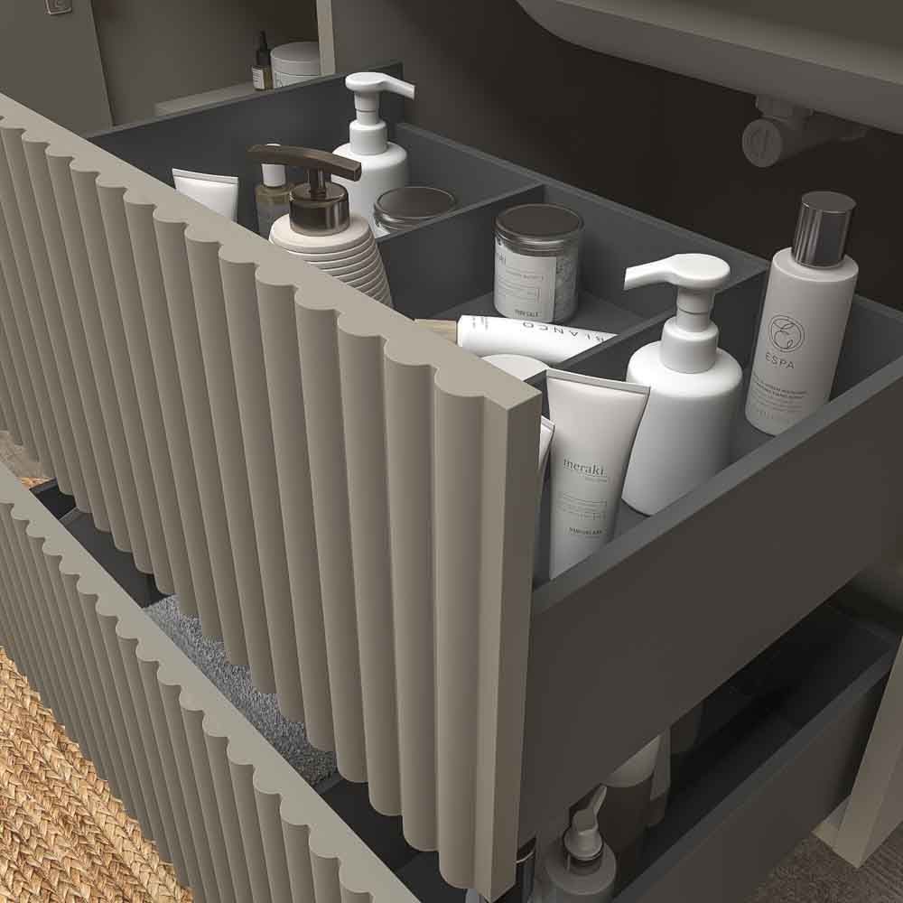 Mueble de baño suspendido 2 cajones / 1 puerta MILIA con lavabo Solid Surface GRIS PIEDRA - Imagen 3