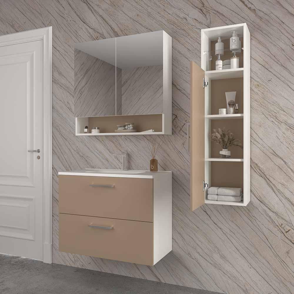 Mueble de baño suspendido NEXO 2 cajones fondo reducido 40 cm lacado mate con lavabo porcelana MOKA - Imagen 3