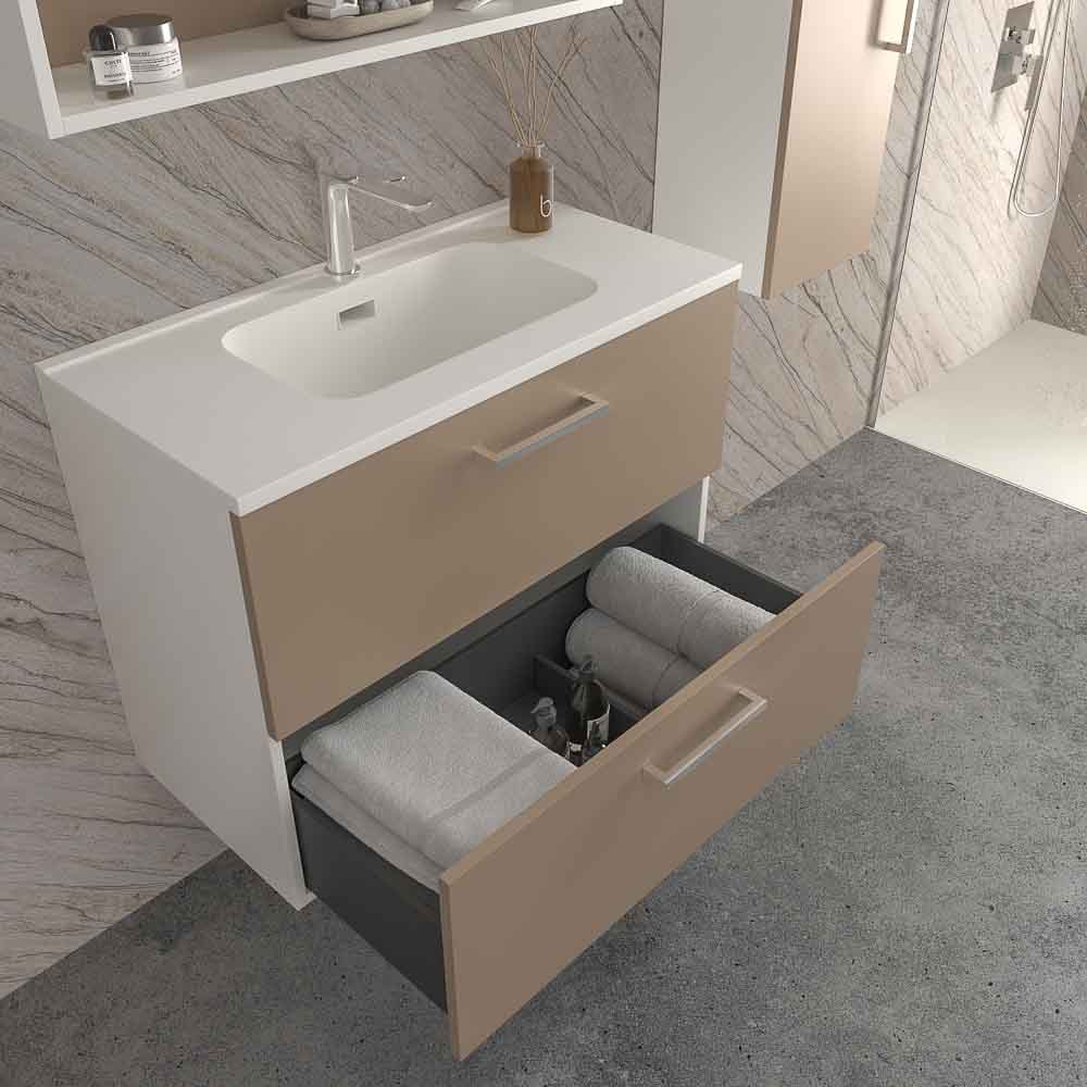 Mueble de baño suspendido NEXO 2 cajones fondo reducido 40 cm lacado mate con lavabo porcelana MOKA - Imagen 4