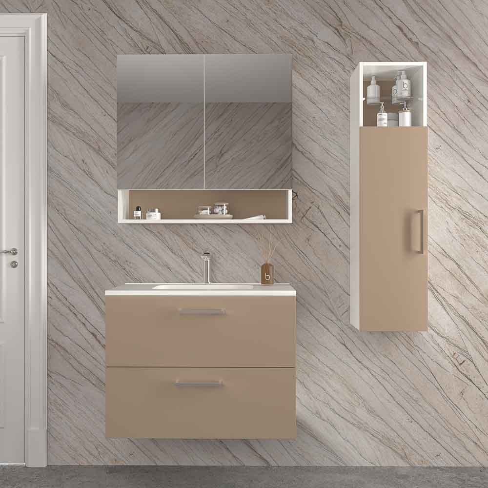 Mueble de baño suspendido NEXO 2 cajones fondo reducido 40 cm lacado mate con lavabo porcelana MOKA