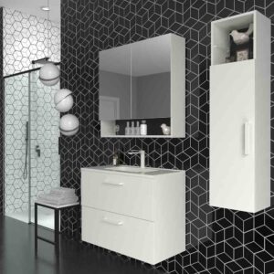 Mueble de baño suspendido NEXO 2 cajones fondo reducido 40 cm lacado mate con lavabo porcelana BLANCO