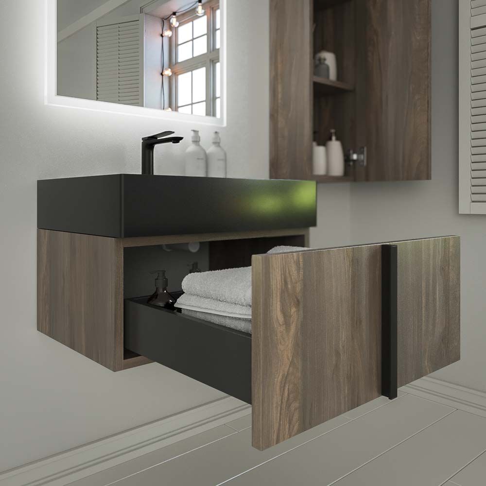 Mueble de baño NORMA suspendido 1 cajón acabado OLMO WABI - Imagen 5