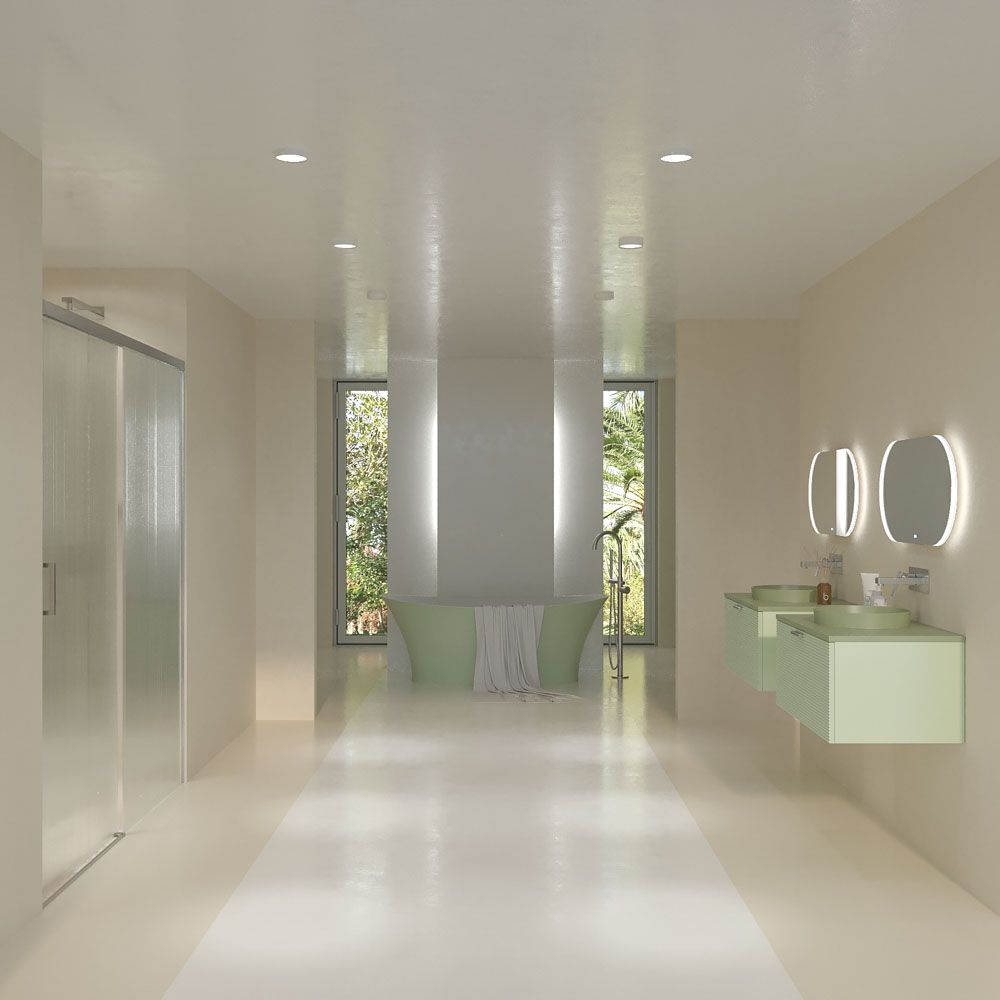 Mueble de baño HOLE suspendido 1 cajón acabado VERDE OPALO con encimera SOLID SURFACE lavabo semiencastrado VERDE PALIDO - Imagen 3