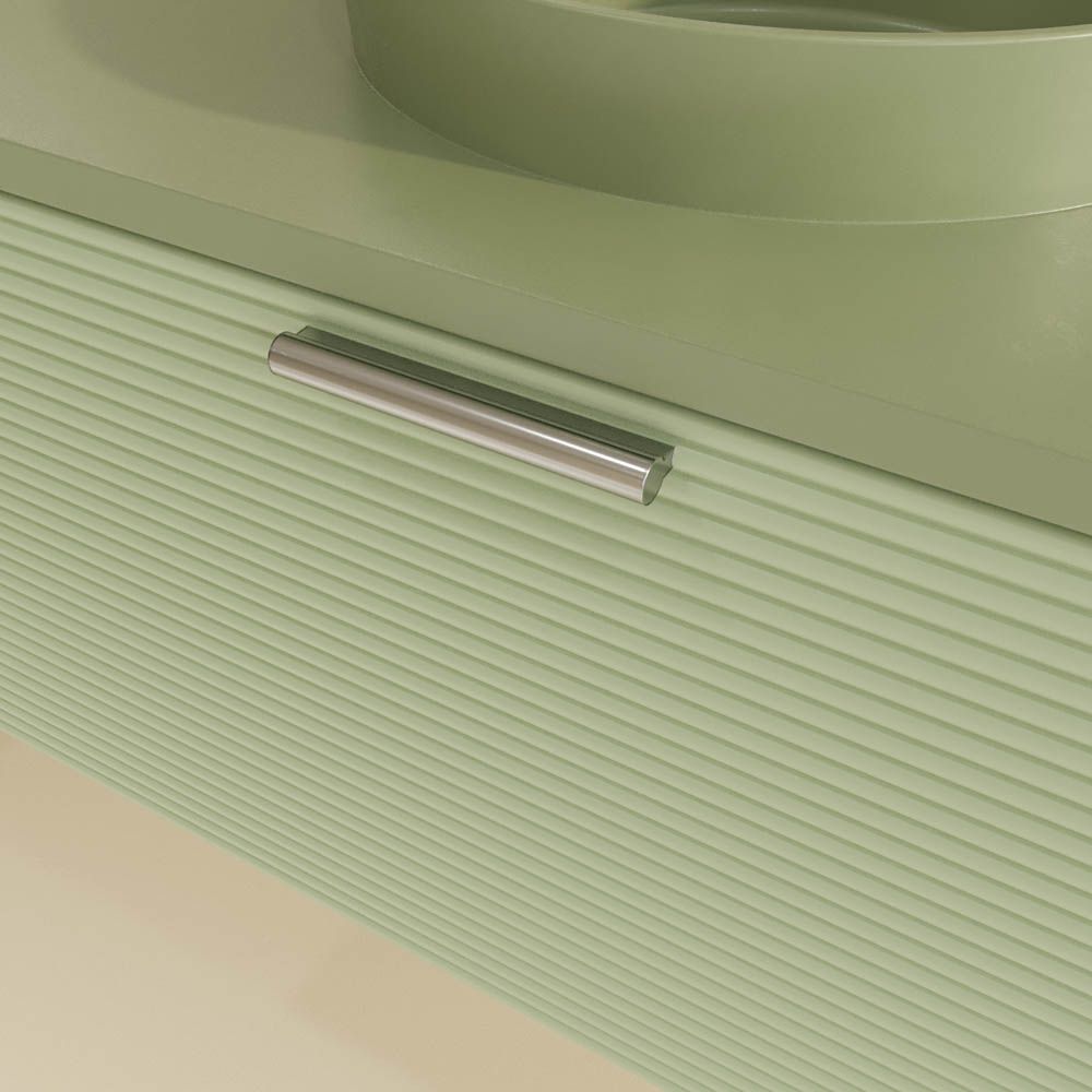 Mueble de baño HOLE suspendido 1 cajón acabado VERDE OPALO con encimera SOLID SURFACE lavabo semiencastrado VERDE PALIDO - Imagen 9