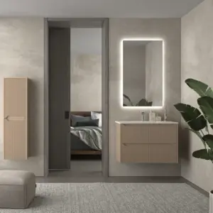 Mueble de baño suspendido 2 cajones TOSCANA  con lavabo porcelana acabado millerigue MOKA