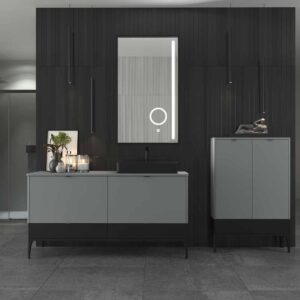Mueble de baño VICENT con patas 4 cajones encimera Solid Surface con lavabo HORUS