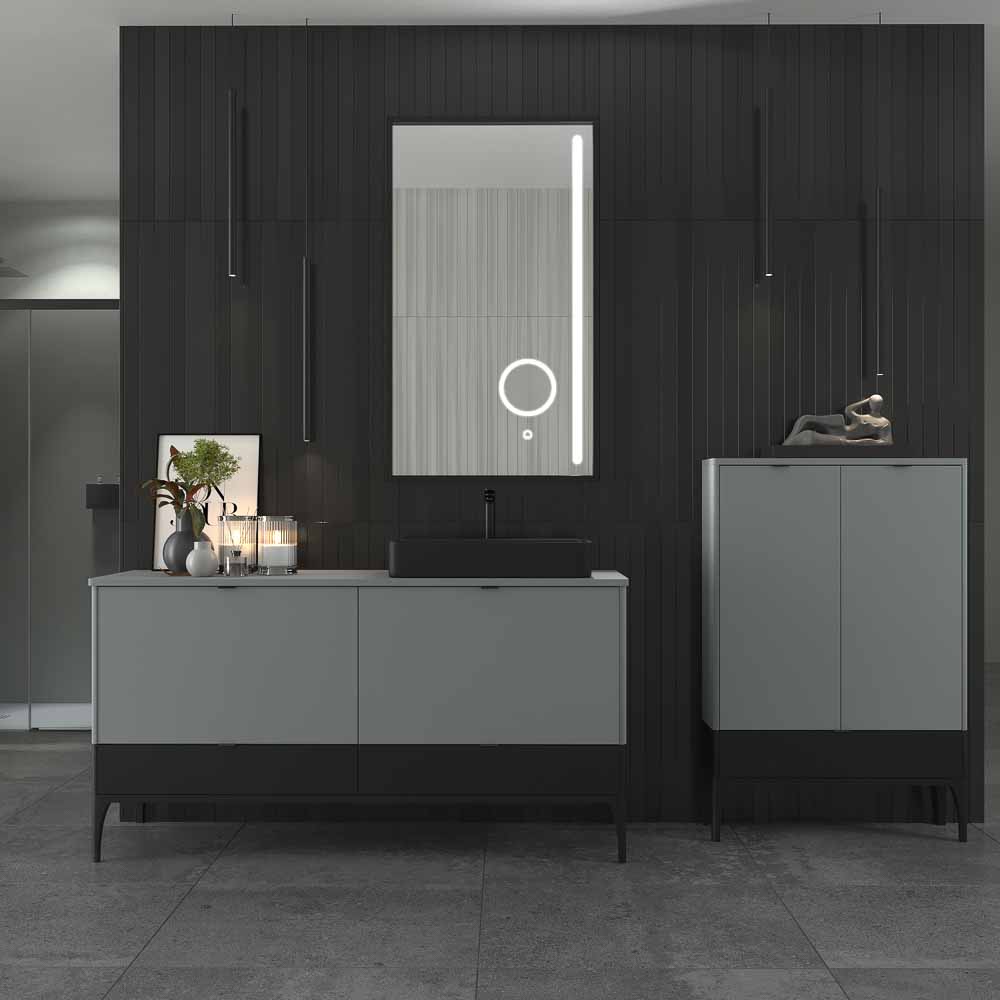 Mueble de baño VICENT con patas 4 cajones encimera Solid Surface con lavabo HORUS