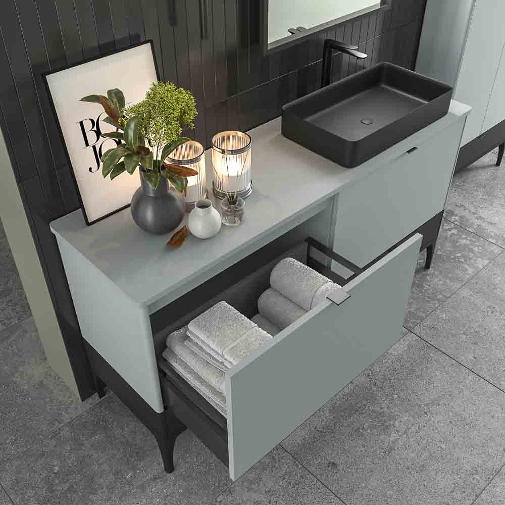 Mueble de baño VICENT con patas 4 cajones encimera Solid Surface con lavabo HORUS - Imagen 4