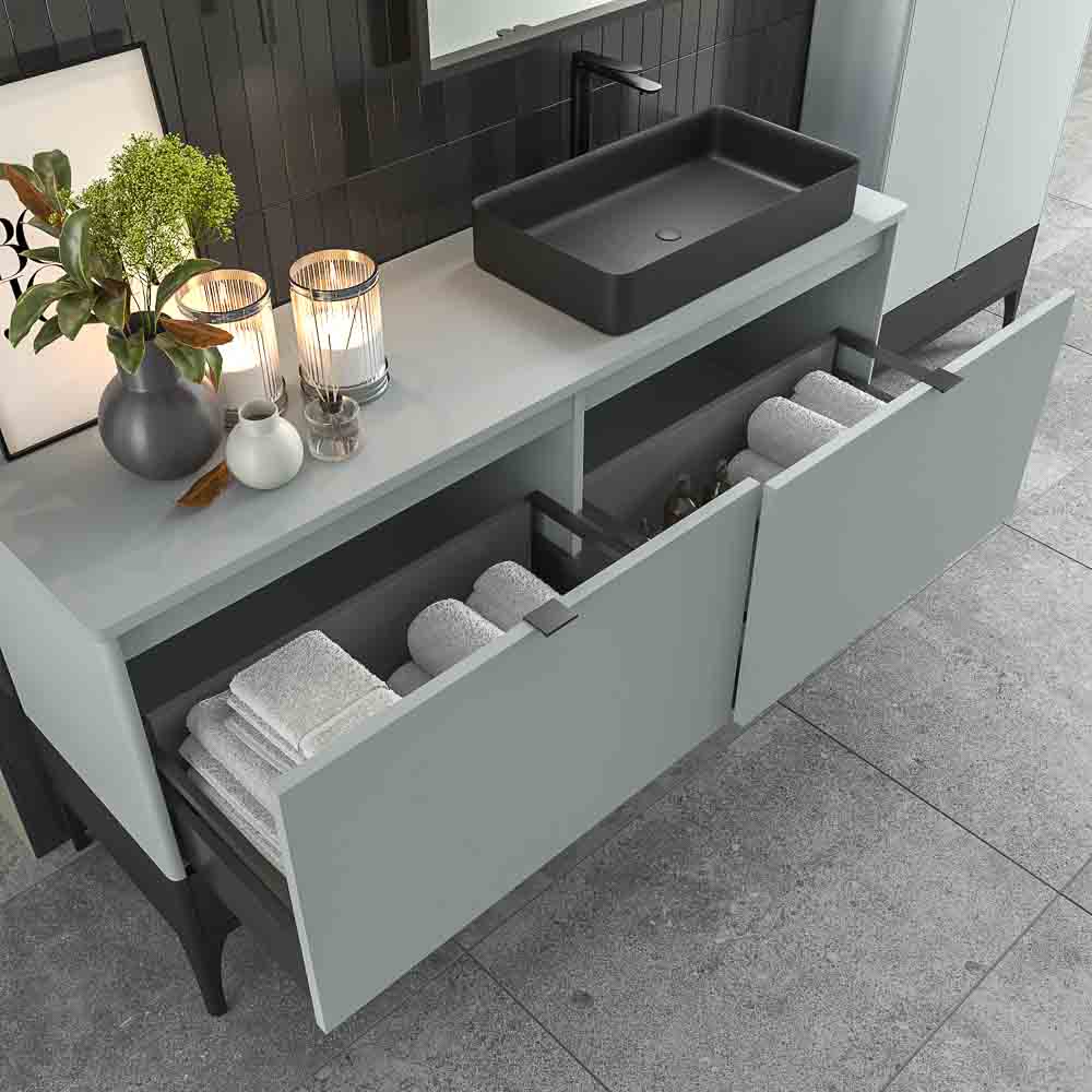 Mueble de baño VICENT con patas 4 cajones encimera Solid Surface con lavabo HORUS - Imagen 5