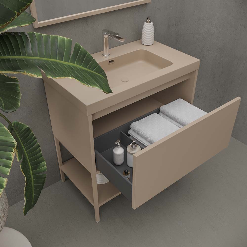 Mueble de baño ELEN con patas 1 cajón - 1 balda inferior MOKA - Imagen 3