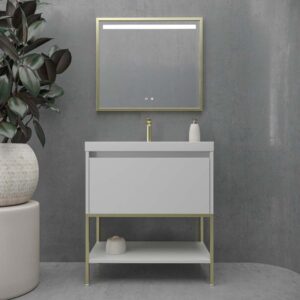 Mueble de baño ELEN con patas 1 cajón - 1 balda inferior GRIS PERLA / ORO MATE
