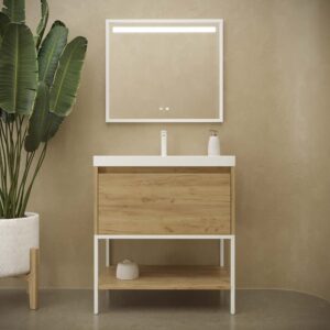 Mueble de baño ELEN con patas 1 cajón - 1 balda inferior ROBLE CLARO / BLANCO