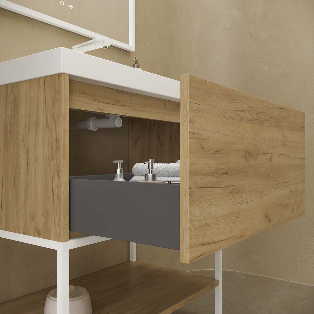 Mueble de baño ELEN con patas 1 cajón - 1 balda inferior ROBLE CLARO / BLANCO - Imagen 5