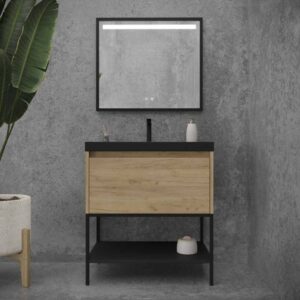Mueble de baño ELEN con patas 1 cajón - 1 balda inferior ROBLE CLARO / NEGRO