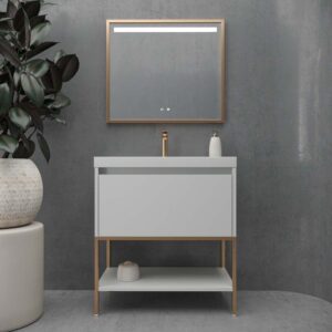 Mueble de baño ELEN con patas 1 cajón - 1 balda inferior GRIS PERLA / COBRE