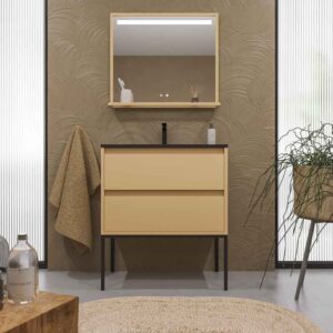 Mueble de baño con patas 2 cajones SMILE con lavabo Solid Surface BEIGE