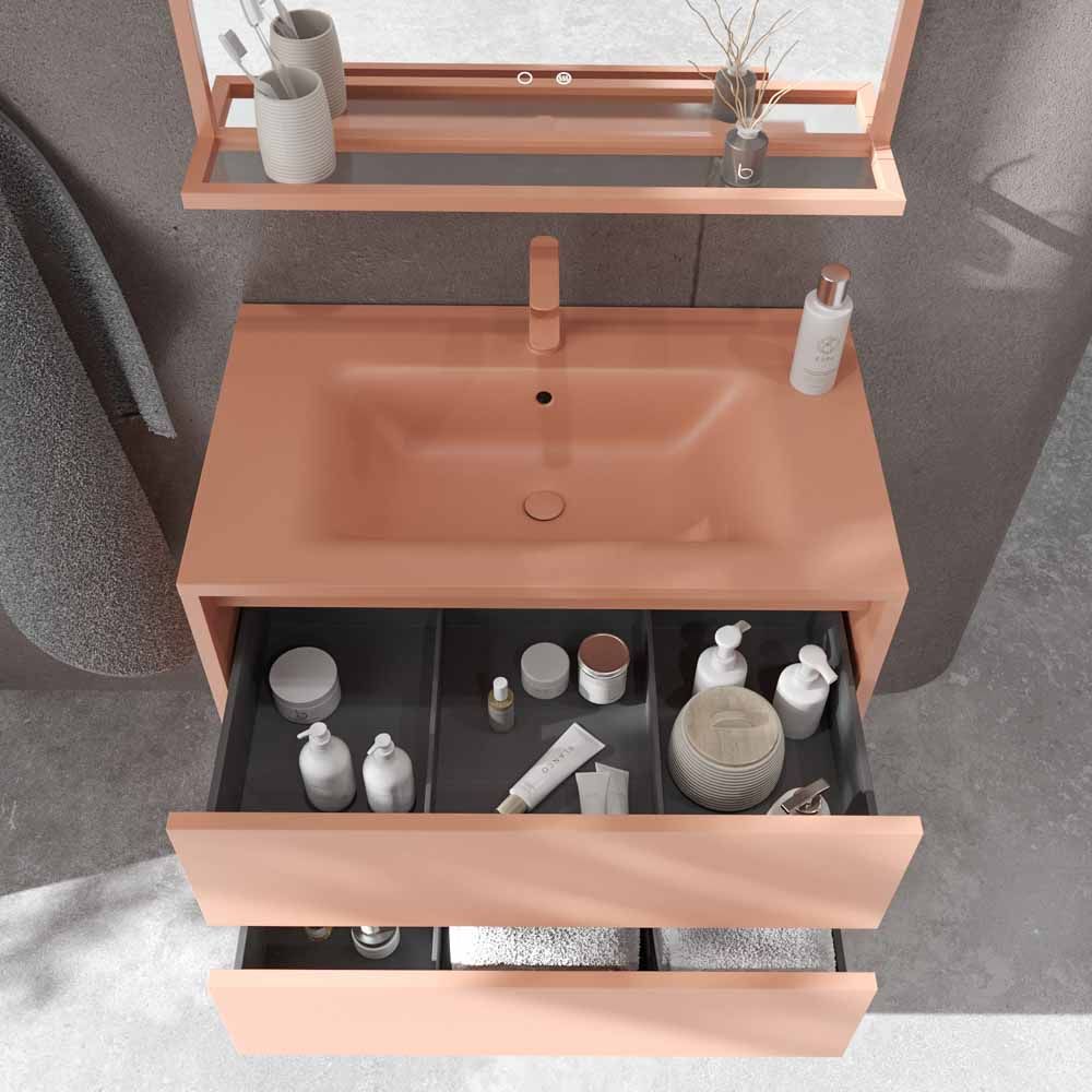 Mueble de baño con patas 2 cajones SMILE con lavabo Solid Surface ROJO BEIGE - Imagen 2