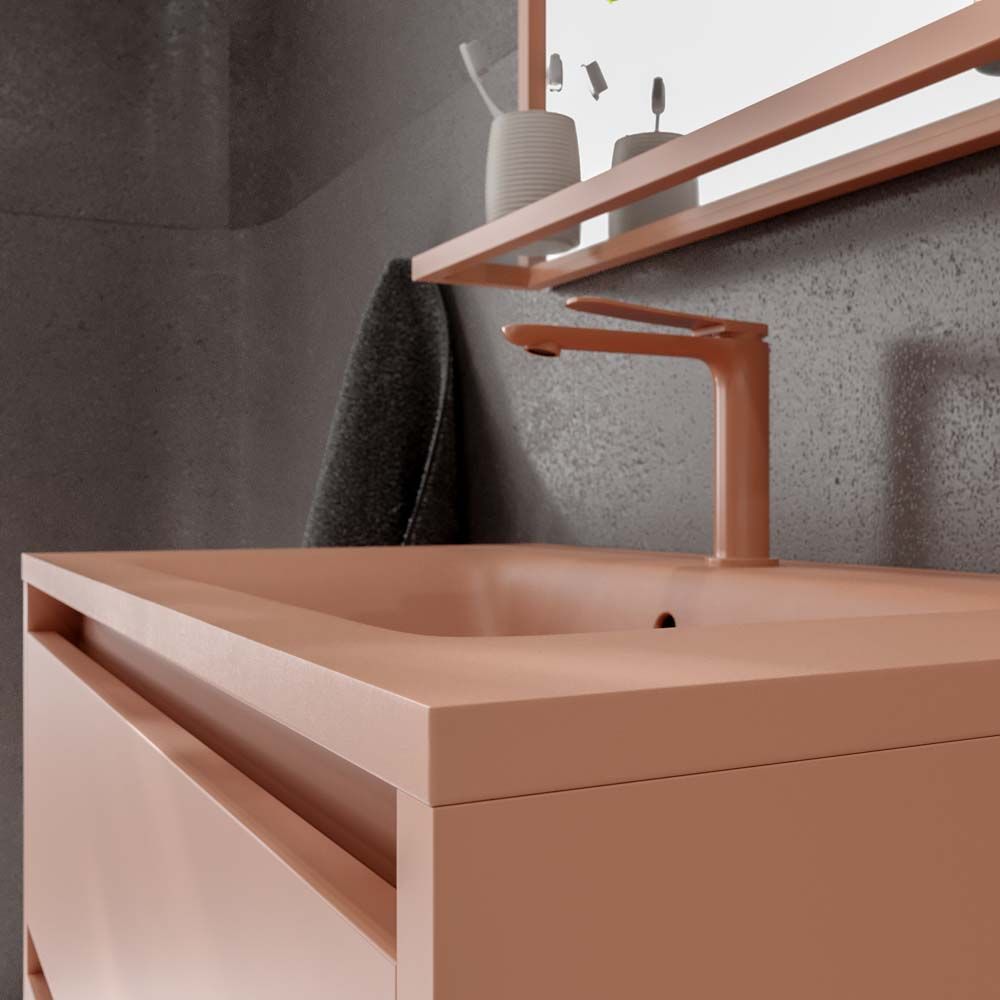 Mueble de baño con patas 2 cajones SMILE con lavabo Solid Surface ROJO BEIGE - Imagen 7